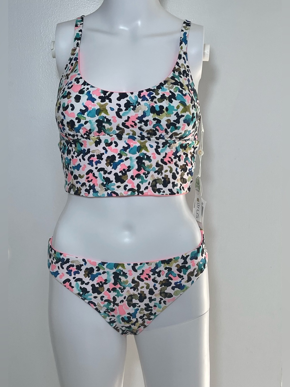 Citrus Women’s Crop-Top Bikini Set in Pastel Multi-Spot Print Size S NWT